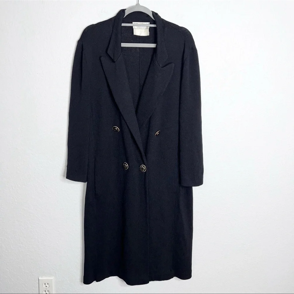 St. John Santana Knit Long Blazer Jacket Women 8 Luxury Old Money Black